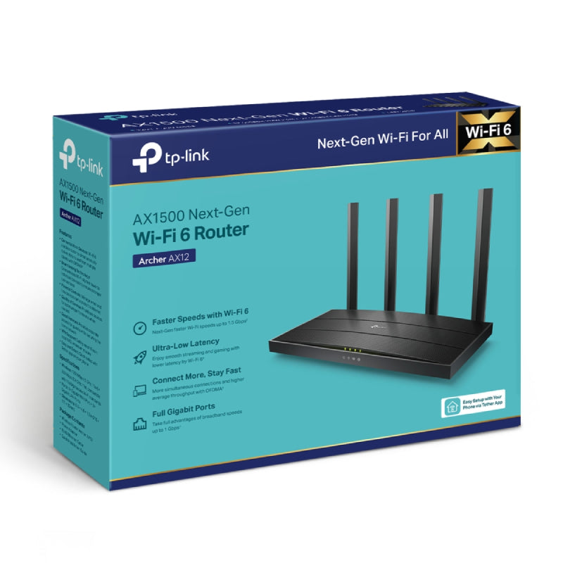 TP-Link Archer AX12 (AX1500) Wi-Fi 6 Dual-Band Wireless Router - 5 GHz (1201 Mbps) / Gigabit WAN / Gigabit LAN