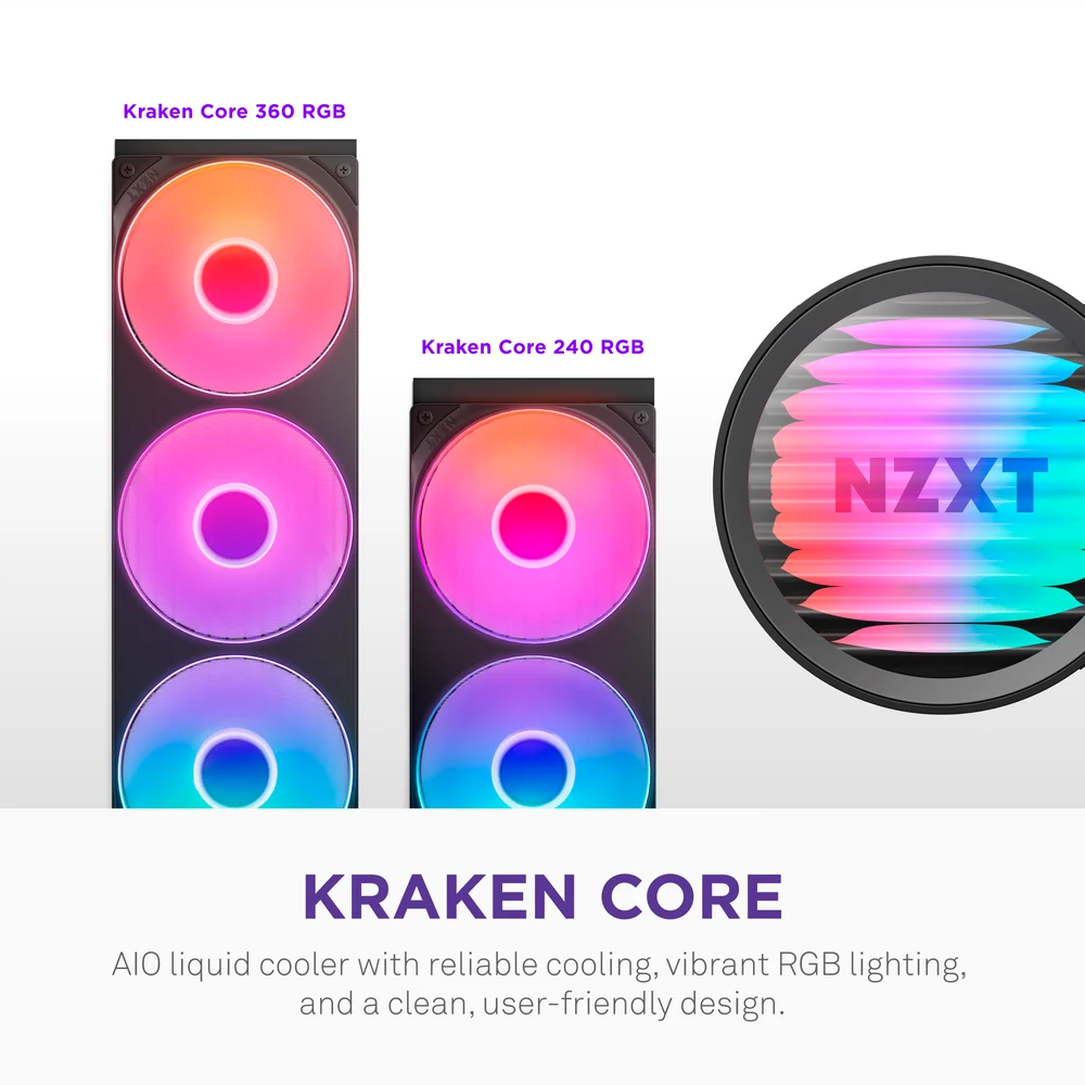 NZXT Kraken Core 360 RGB AIO Liquid Cooler - 360mm / Black