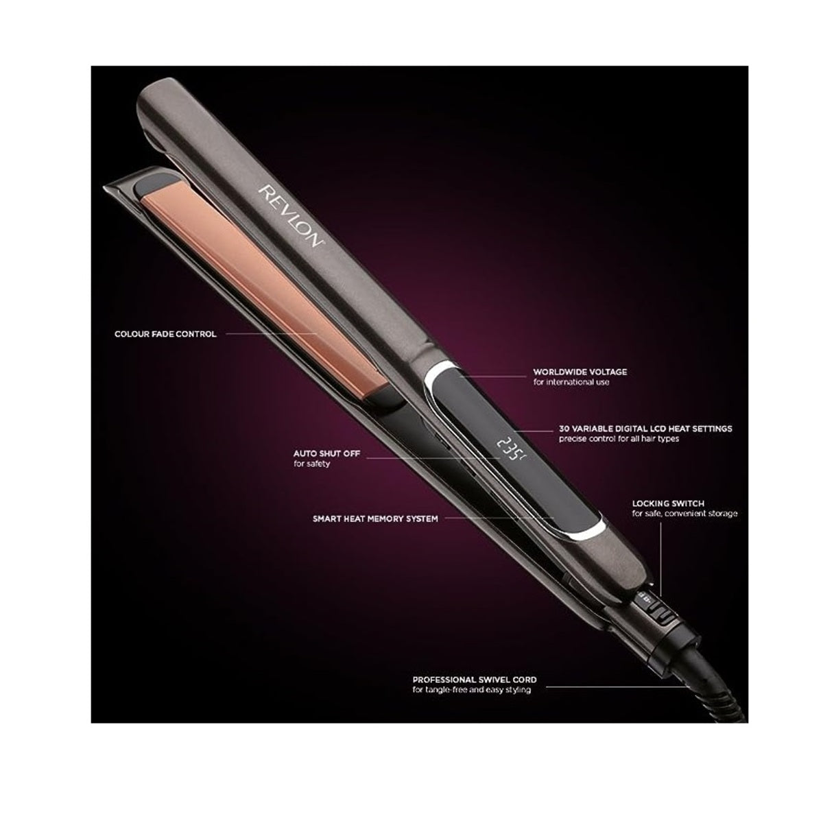 Revlon PRO Salon Turbo Ionic Hair Dryer, RVDR5221ARB + Revlon RVST2155 Hair Straightener Perfect Heat Copper 25 MM Straightener, Ceramic Flat Iron - RVST2155