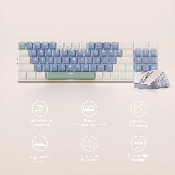 Redragon H260 HYLAS Wired Headphone - USB + 3.5mm / White + Redragon BS8772 Wireless Keyboard and Mouse Combo - Lollipop Blue + HyperX Pulsefire Mat Gaming Mouse Pad - Medium / Black - Bundle Offer