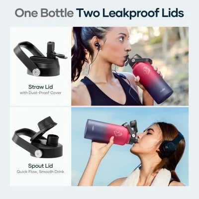 Buzio Duet Series Water Bottle with 2 Lids and Sleeve 1L - Ruby Red Navy