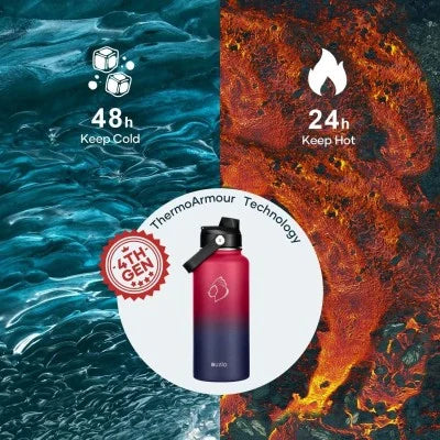 Buzio Duet Series Water Bottle with 2 Lids and Sleeve 1.2L - Ruby Red Navy