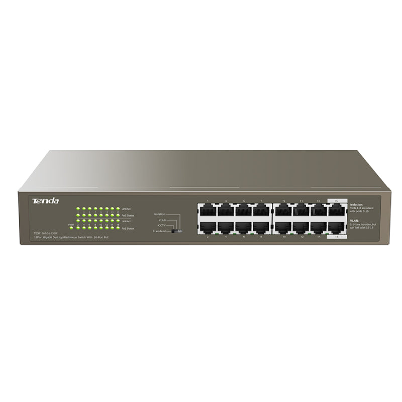 Tenda (TEG1116P-16-150W) 16-Port Gigabit Ethernet Switch with 16-Port PoE - 32 Gbps / LAN