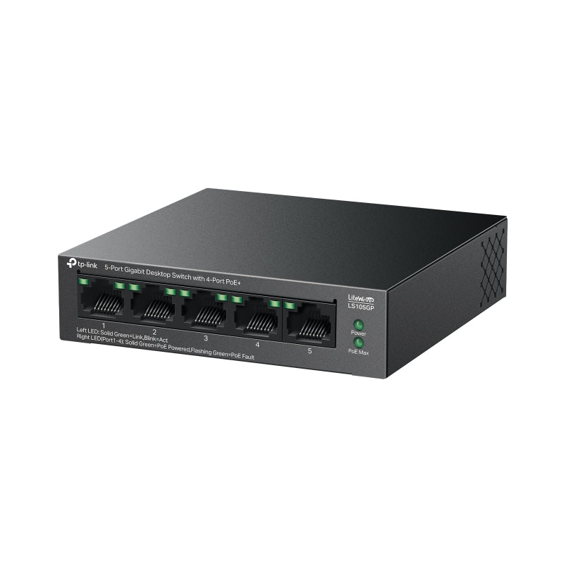 TP-Link (LS105GP) 5-Port Gigabit Desktop Switch with 4-Port PoE+ - 10 Gbps / LAN