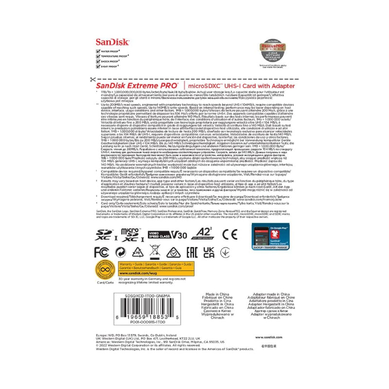 SanDisk Extreme PRO microSDXC UHS-I CARD with Adapter - 1TB / Up to 200 MB/s