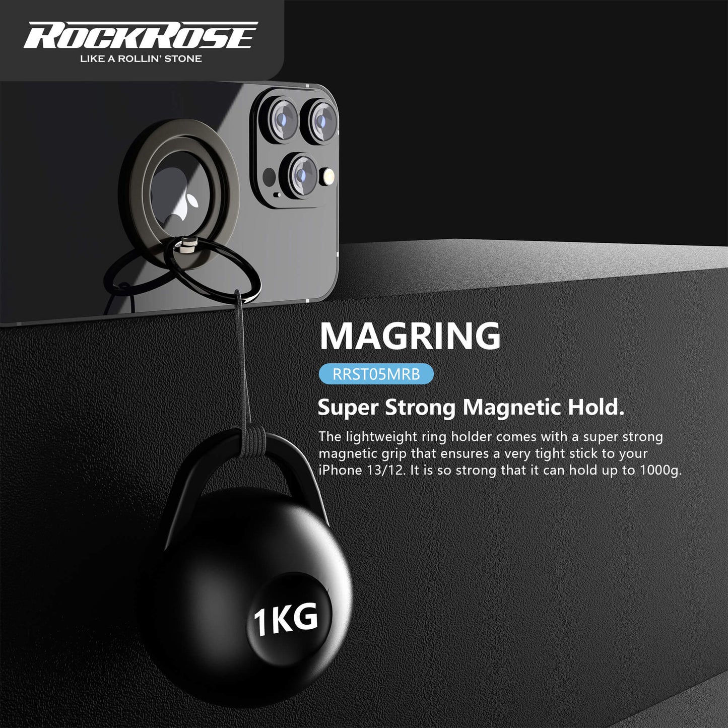 Rockrose Magnetic Phone Ring Holder - Black