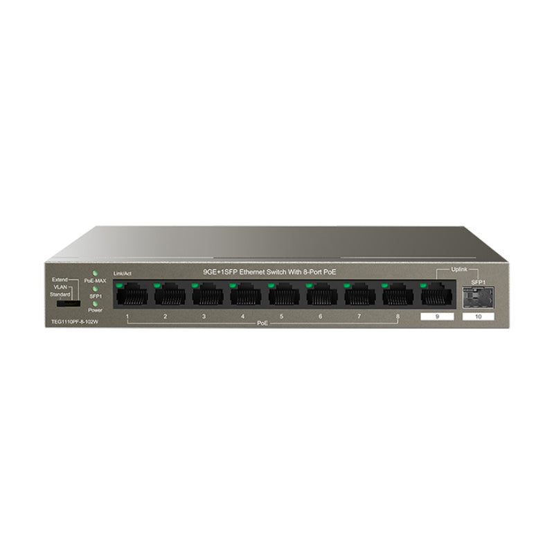 Tenda (TEG1110PF-8-102W) 9GE+1SFP Ethernet Switch With 8-Port PoE - 20 Gbps / LAN