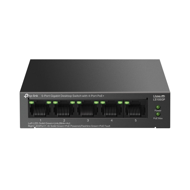 TP-Link (LS105GP) 5-Port Gigabit Desktop Switch with 4-Port PoE+ - 10 Gbps / LAN