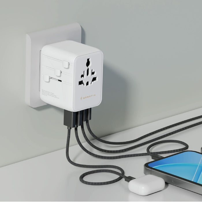 Smartix Premium International Travel Adapter - 45W PD / USB-A / USB-C / White