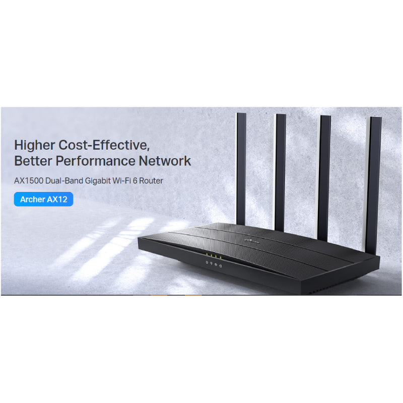 TP-Link Archer AX12 (AX1500) Wi-Fi 6 Dual-Band Wireless Router - 5 GHz (1201 Mbps) / Gigabit WAN / Gigabit LAN