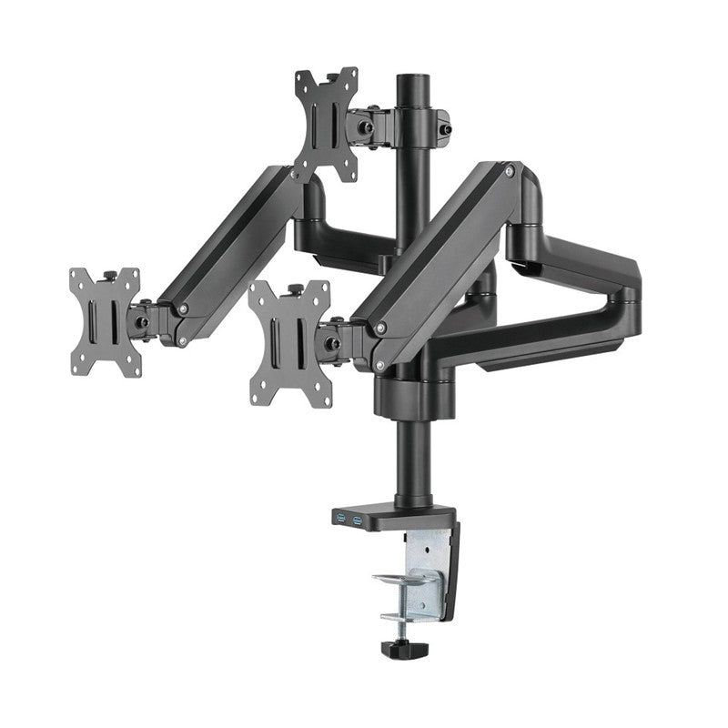 Twisted Minds Premium Triple Monitor Arm Stand And Mount For Gaming And Office Use 17"- 27" Up To 7 KG With USB Ports - Black