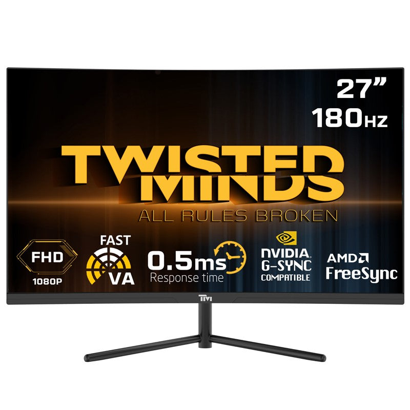 Twisted Minds 27'‘ FHD VA / 180Hz / 0.5ms / HDMI2.0 / HDR Curved Gaming Monitor - Black