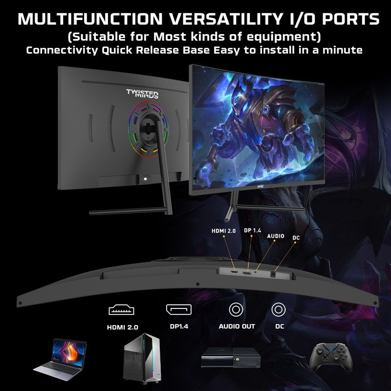 Twisted Minds 27'‘ FHD VA / 180Hz / 0.5ms / HDMI2.0 / HDR Curved Gaming Monitor - Black