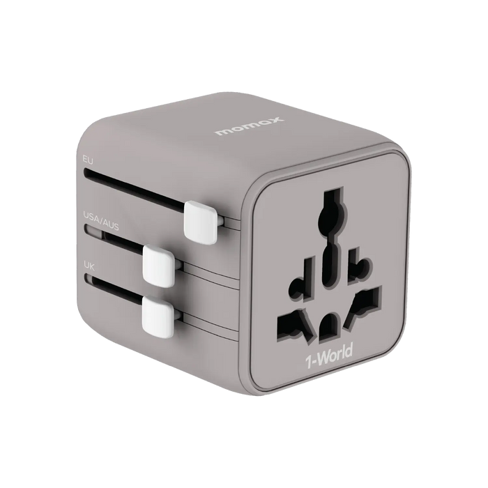MOMAX Universal Travel Charger with Dual AC - USB-A / USB-C / Grey ...
