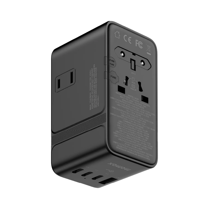 MOMAX 1-World2 7-Port Dual AC Travel Adapter - 205W / USB-C / USB-A / Titanium