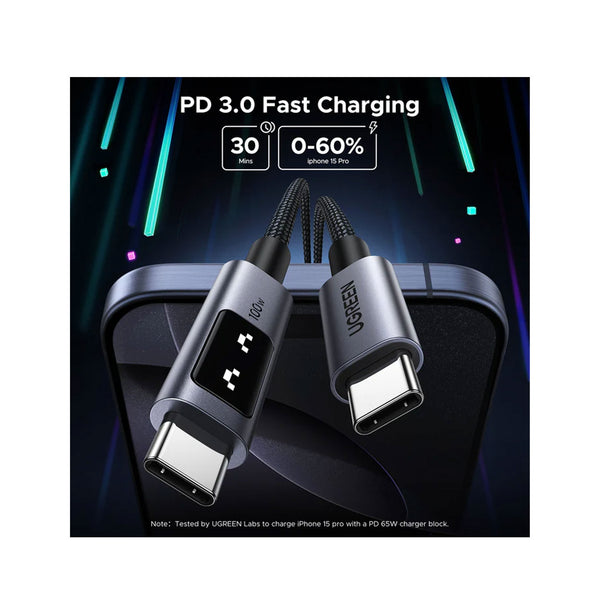 يوجرين PD سريع  كابل  يو اس بي/ 5A / 2 متر  100W / أسود