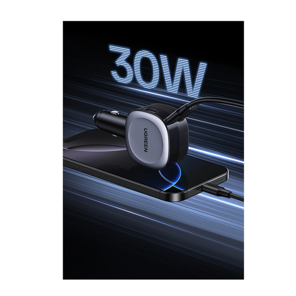 شاحن سريع يوجرين مع  كابل مع  كابل  75 واط / يو اس بي/ يو اس بي/ رمادي فاتح