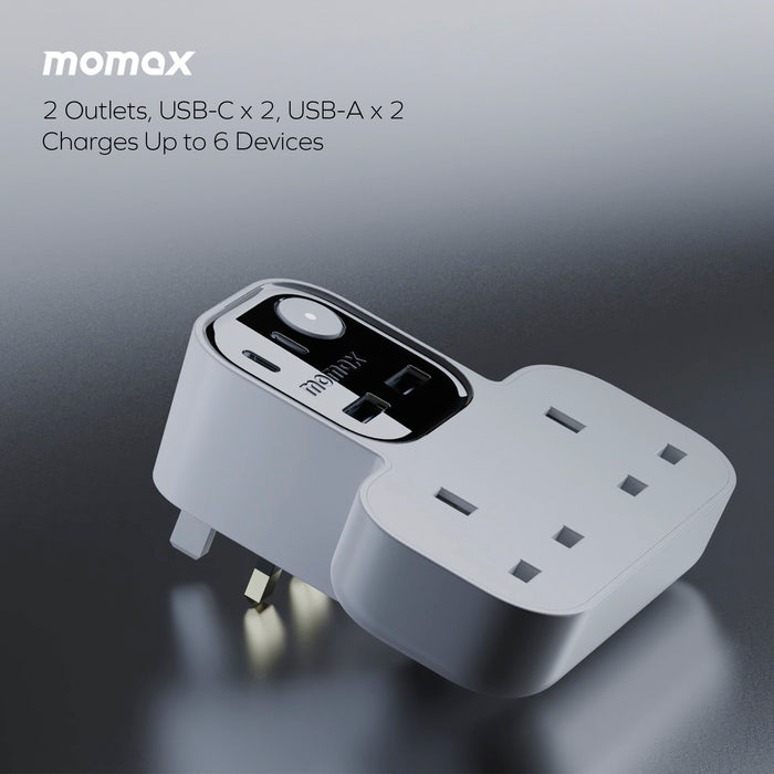 MOMAX 1-Charge Work Flow T-shaped Extention 3 Socket with USB - White