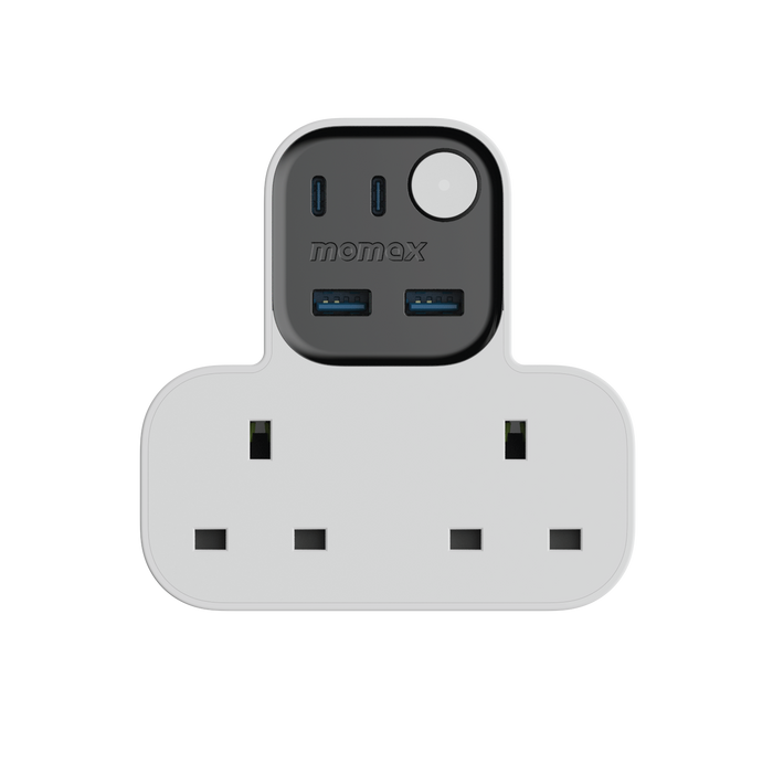 MOMAX 1-Charge Work Flow T-shaped Extention 2 Socket with USB - White
