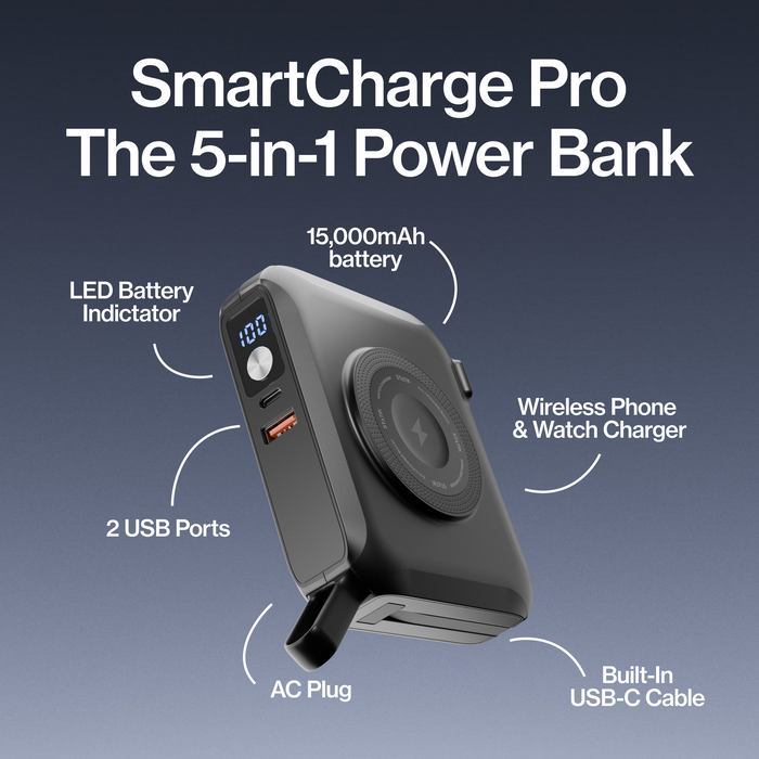 Statik SmartCharge Pro 5-in-1 Travel Charger - 15000mAh / USB-A / USB-C / Black