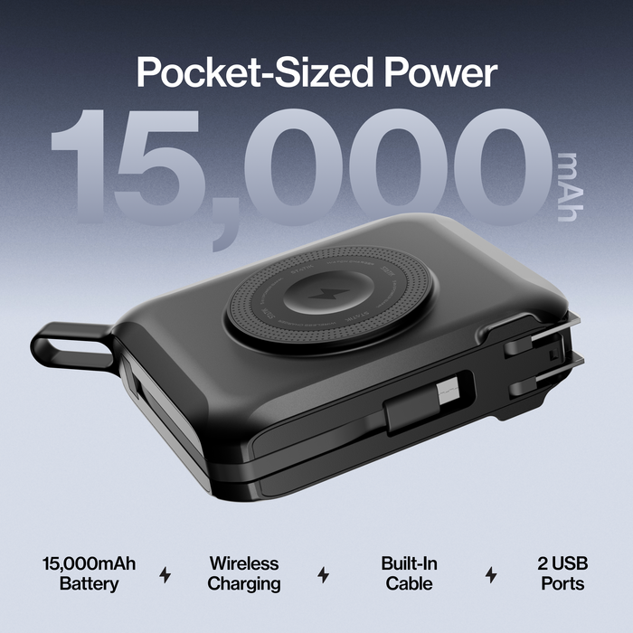 Statik SmartCharge Pro 5-in-1 Travel Charger - 15000mAh / USB-A / USB-C / Black