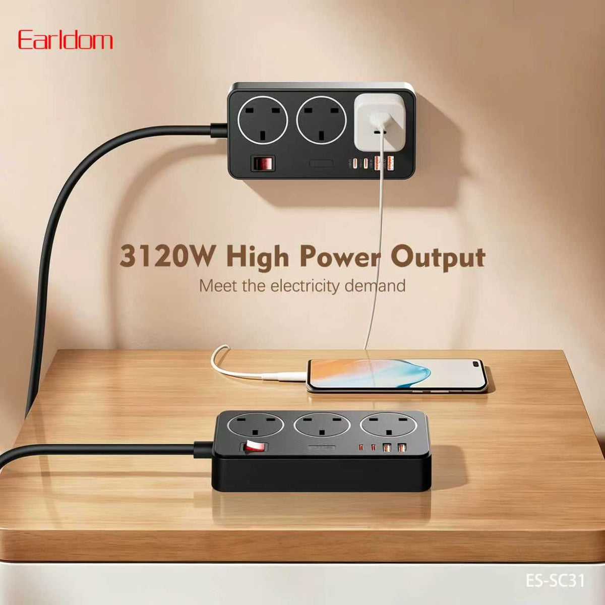 Earldom SC31 Multi-Socket Power Strips- Black (Gmark Approved)