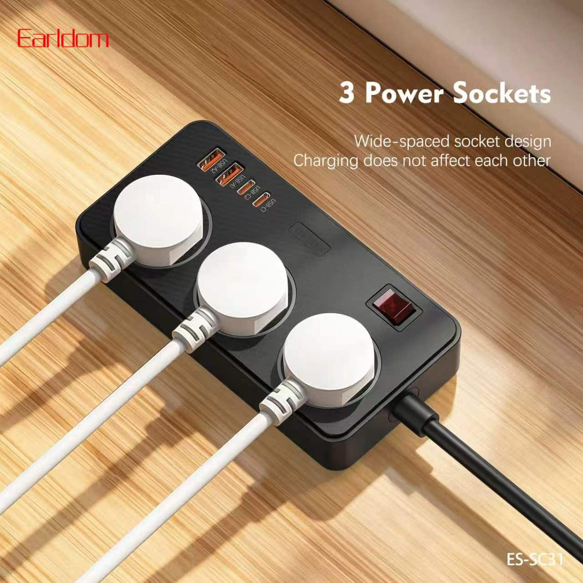 Earldom SC31 Multi-Socket Power Strips- Black (Gmark Approved)