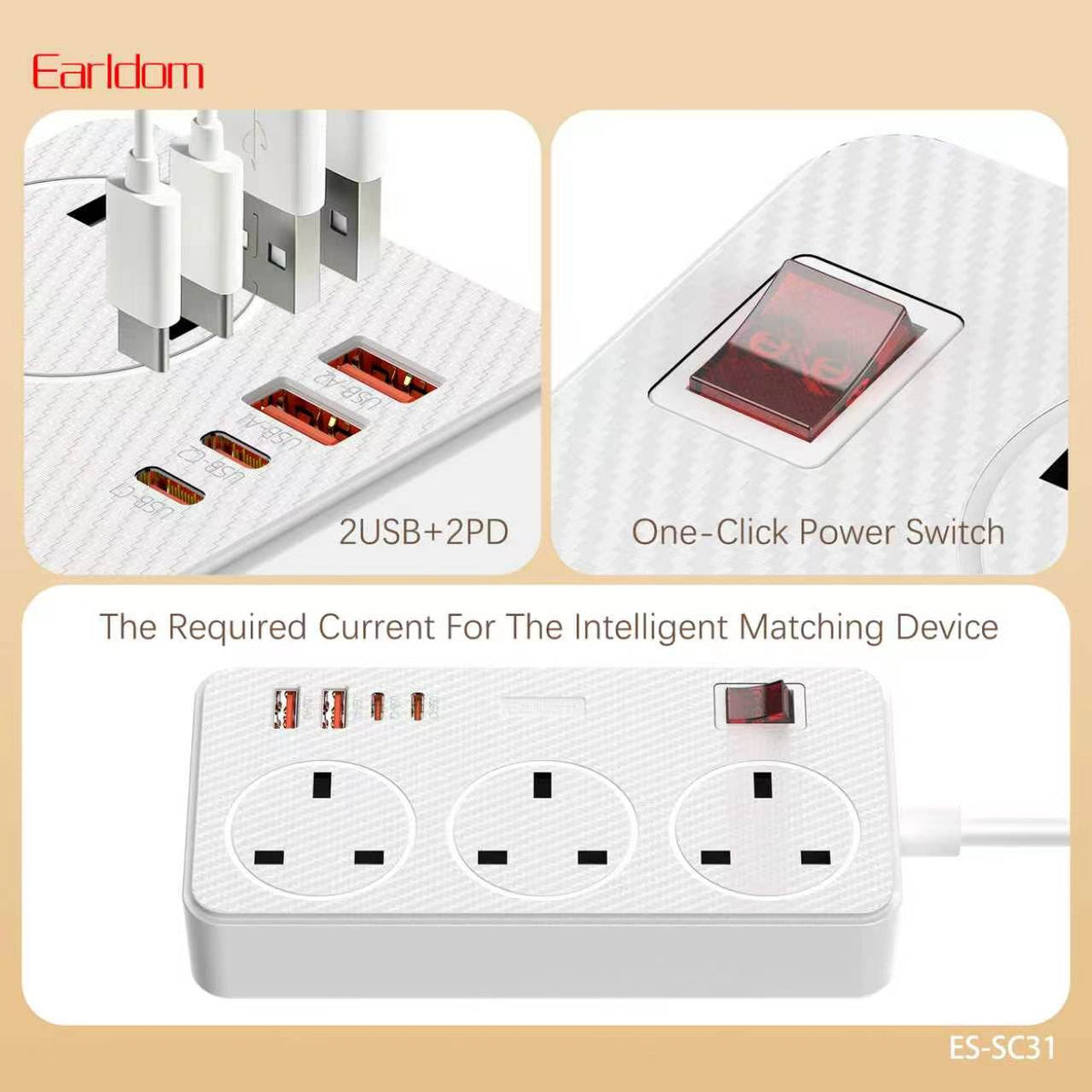 Earldom SC31 Multi-Socket Power Strips- White (Gmark Approved)