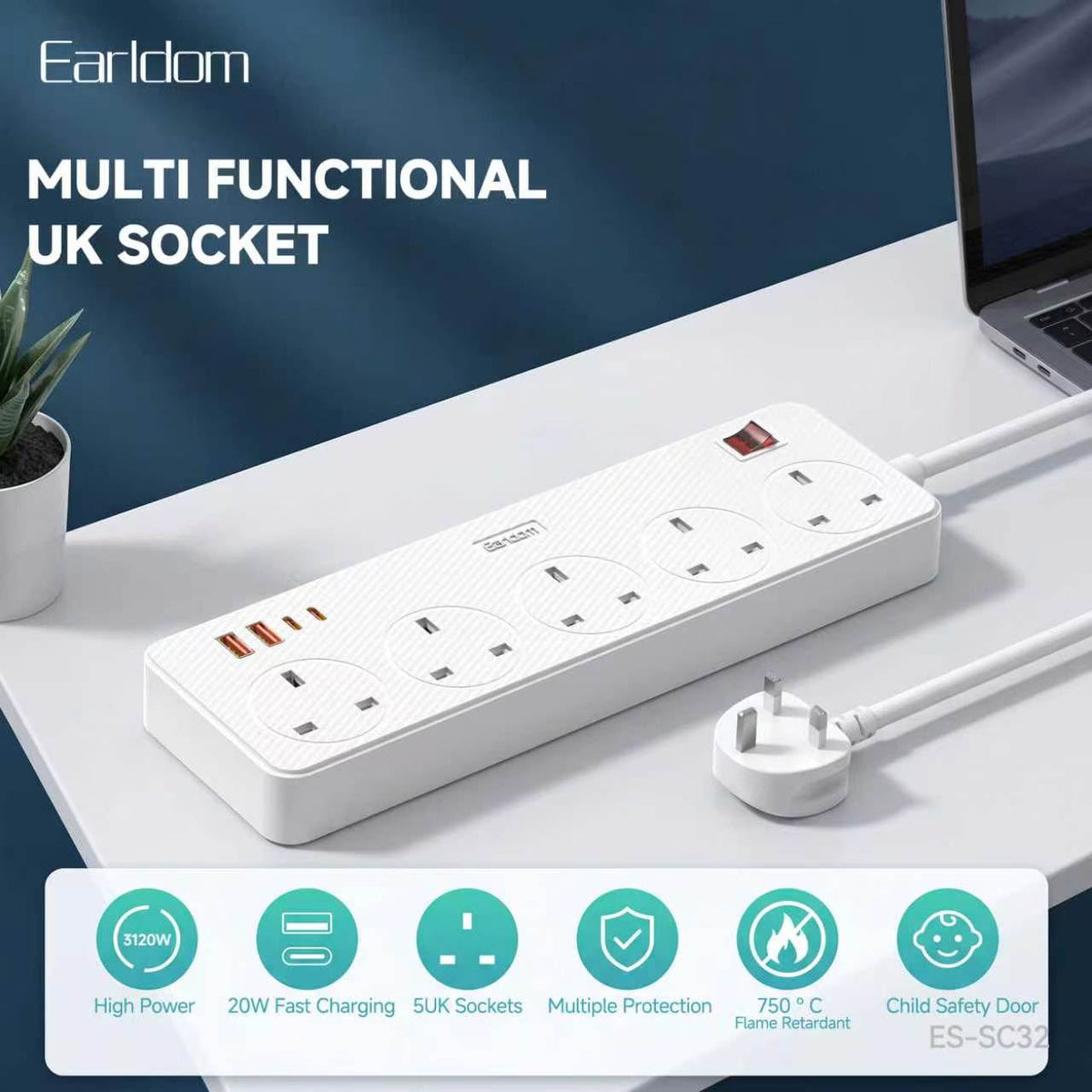 Earldom SC31 Multi-Socket Power Strips- White (Gmark Approved)