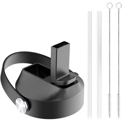 Buzio Universal Straw Lid with Straw and Brush - Black