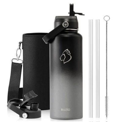 Buzio Duet Series Water Bottle with 2 Lids and Sleeve 1.2L - Shadow
