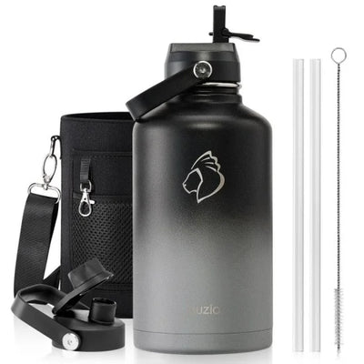 Buzio Duet Series Water Bottle with 2 Lids and Sleeve 1.9L - Shadow