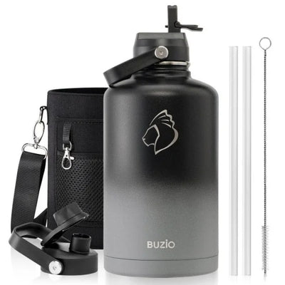 Buzio Duet Series Water Bottle with 2 Lids and Sleeve 2.5L - Shadow