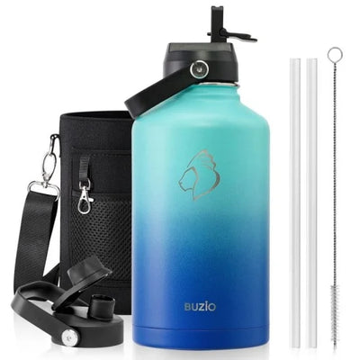 Buzio Duet Series Water Bottle with 2 Lids and Sleeve 1.9L - Caribbean Blue