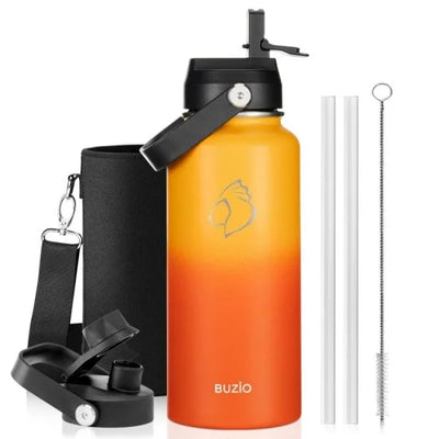 Buzio Duet Series Water Bottle with 2 Lids and Sleeve 1L - Yellow Orange