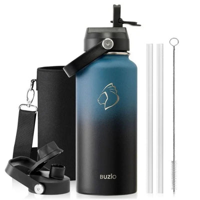 Buzio Duet Series Water Bottle with 2 Lids and Sleeve 1L - Indigo Crush