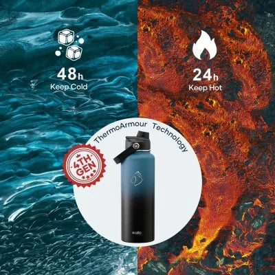 Buzio Duet Series Water Bottle with 2 Lids and Sleeve 1L - Indigo Crush