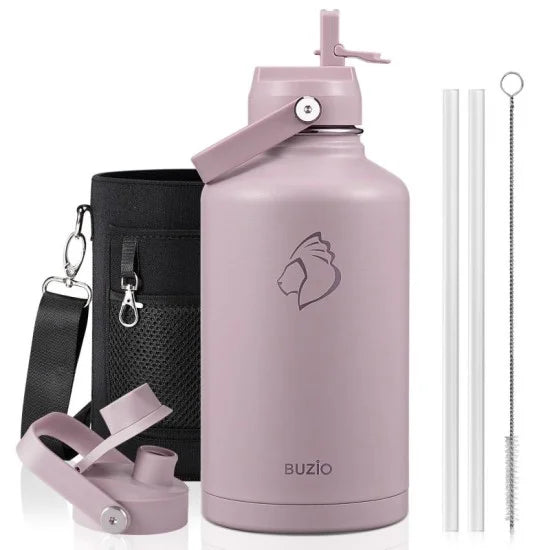 Buzio Duet Series Water Bottle with 2 Lids and Sleeve 1.9L - Purple