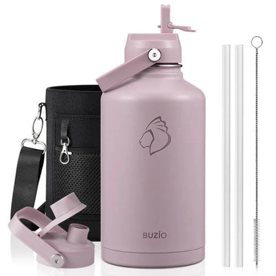Buzio Duet Series Water Bottle with 2 Lids and Sleeve 1.9L - Purple