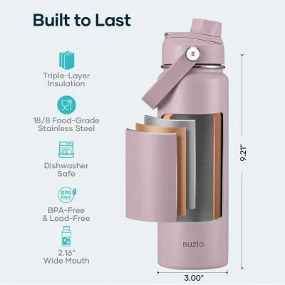 Buzio Duet Series Water Bottle with 2 Lids and Sleeve 700ML - Purple