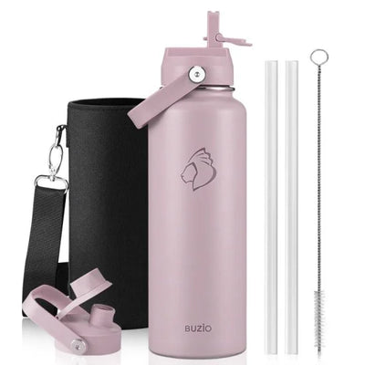 Buzio Duet Series Water Bottle with 2 Lids and Sleeve 1.2L - Purple