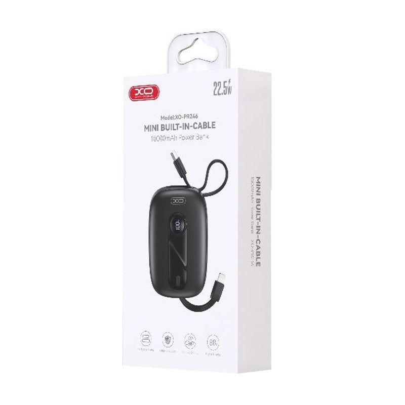 XO Mini Built-In-Cable Power Bank - 10,000mAh / 22.5W / Black