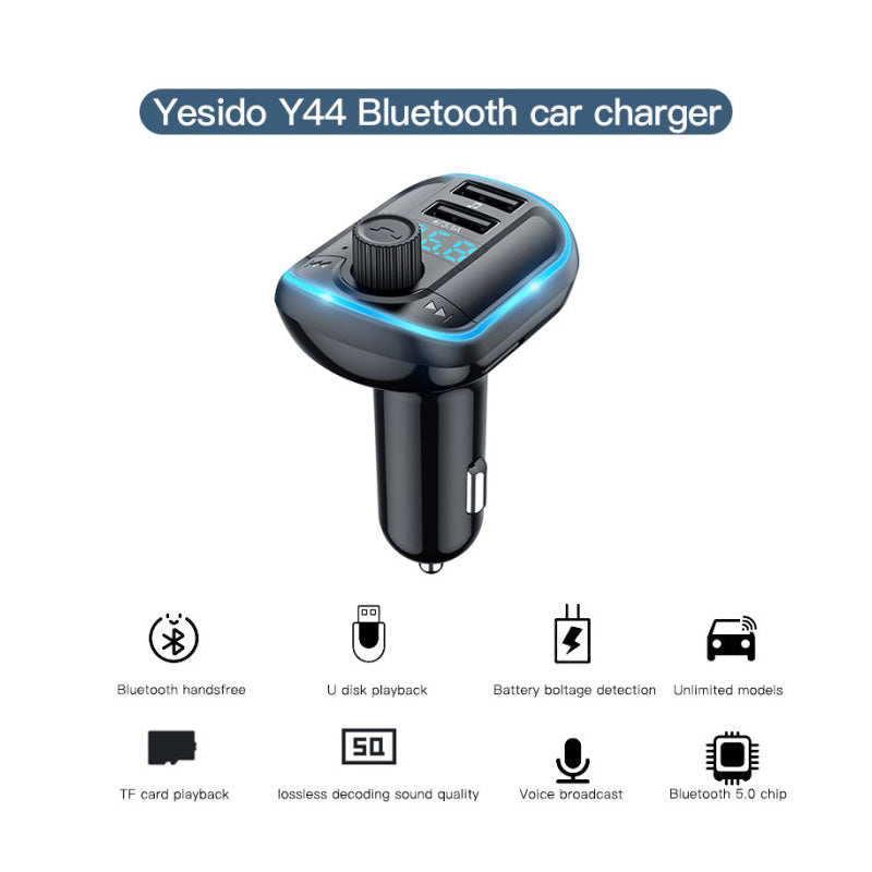 Yesido Y44 Bluetooth To FM Convert Car Charger - 5M / Bluetooth / USB - Black