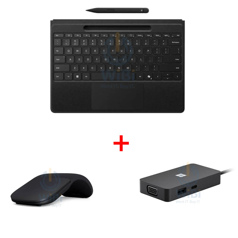 Bundle Offer - Microsoft Surface Pro Flex Keyboard with Slim Pen - Bluetooth / Arabic/English / Black / for Surface Pro 11 + Microsoft Surface Arc Mouse (FHD-00023) - 2.40GHz / Wireless / Bluetooth / Black + Microsoft Surface USB-C Travel Hub