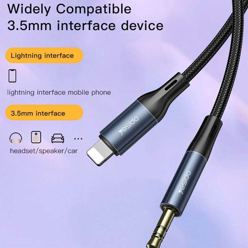 Yesido YAU35 Audio Cable Headphone Aux Converter - 3.5mm / 1M / AUX / Lightning - Black