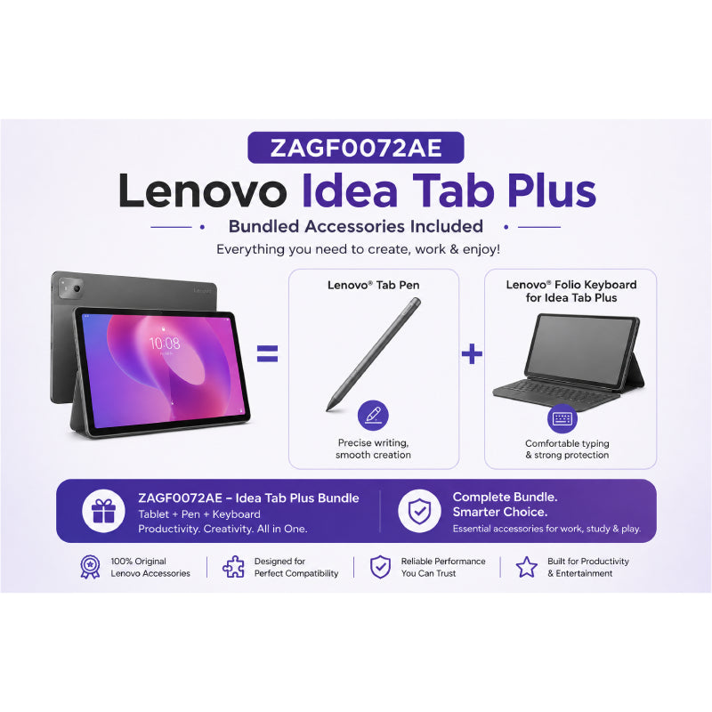 Lenovo Idea Tab plus - 12.1" 2.5K (2560x1600) IPS Touch / MediaTek Dimensity 6400 / 12GB / 256GB / Arm Mali-G57 MC2 GPU / 5G / Wi-Fi / Bluetooth / Lenovo Tab Pen + Lenovo Folio Keyboard for Idea Tab Plus / 1YW