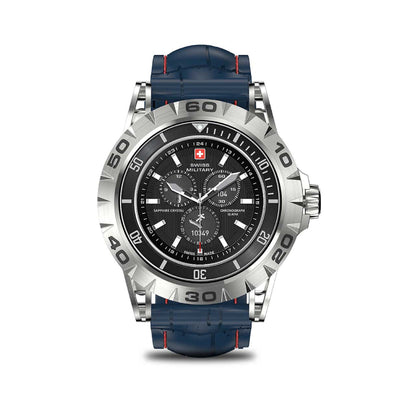 Swiss Military Dom 2 Smart Watch - Silver Frame Blue Silicon Strap with Swiss Military Delta Earbud - White Smart