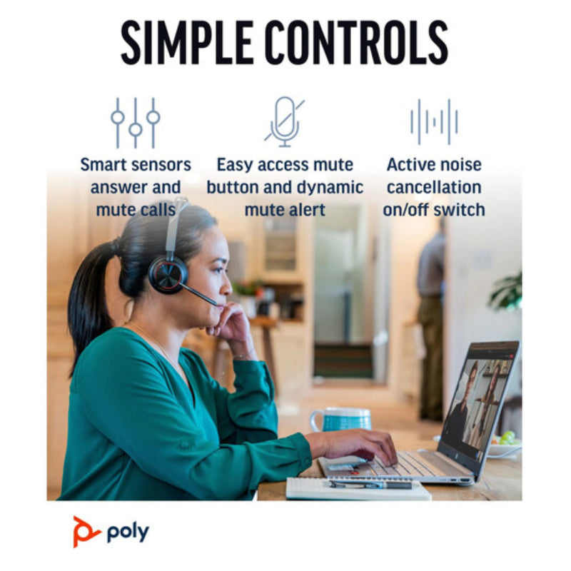 إتش بي سماعة الرأس Poly Voyager تركيز ذات الرأسين - بلوتوث / يو اس بي تايب-سي  / (مايكروسوفت Teams معتمد)+الشحن حامل / 2YW