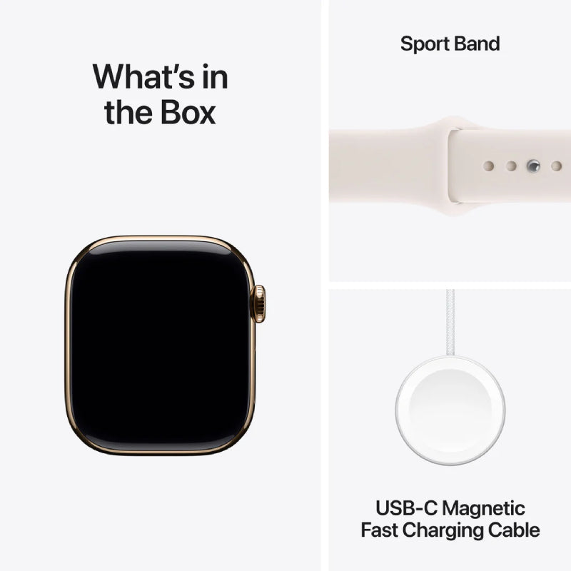 Apple Watch Series 11 - LTPO OLED / 64GB / 42mm / Bluetooth / Wi-Fi + Cellular / Medium/Large / Gold Titanium Case with