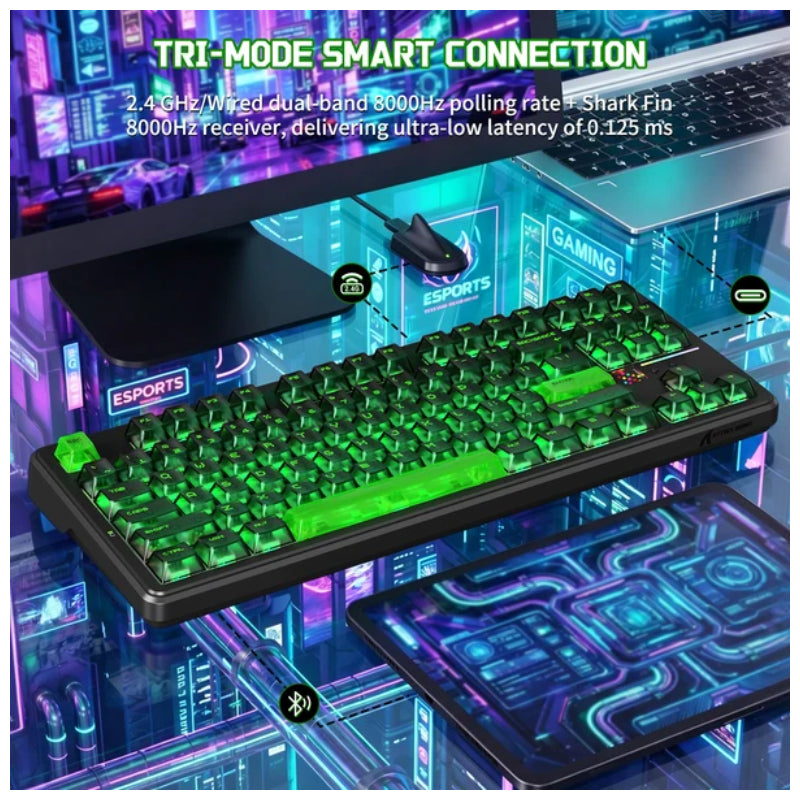 ATTACK SHARK X87 ULTRA Wireless Mechanical Keyboard With 8K Wireless Receiver -  Shadow Jade